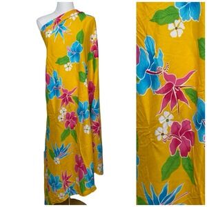 Vintage KOKO KNOT Yellow Floral Sarong Wrap Beach Cover Up Scarf Tassel Rayon